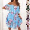Flower Printed Ruffled Suspender Dress Summer Off-the-shoulder Strap