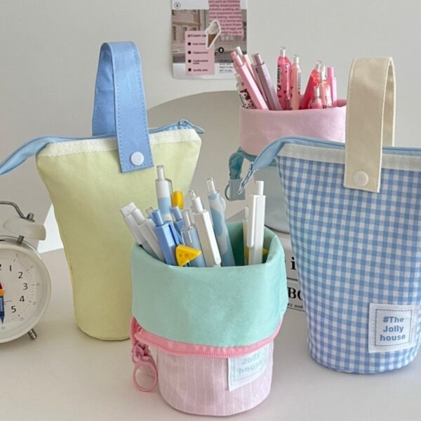 Foldable Standing Pencil Pen Case with Compartments Large Capacity