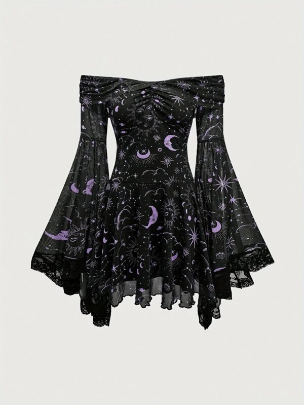 Gothic Style Vintage Mystery Star Moon Long Sleeve A-line Dress Gothic Style Vintage Mystery Star Moon Long Sleeve A-line Dress