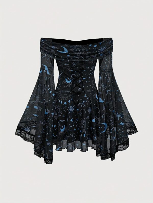 Gothic Style Vintage Mystery Star Moon Long Sleeve A-line Dress Gothic Style Vintage Mystery Star Moon Long Sleeve A-line Dress