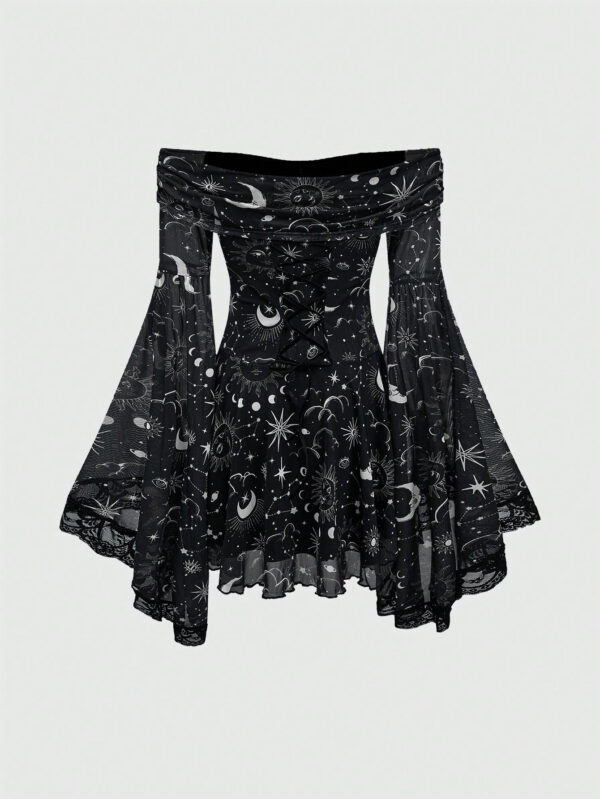 Gothic Style Vintage Mystery Star Moon Long Sleeve A-line Dress Gothic Style Vintage Mystery Star Moon Long Sleeve A-line Dress