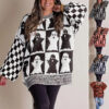 Halloween Cartoon Ghost and Checkerboard Print Pullover Sweater Autumn Halloween Cartoon Ghost and Checkerboard Print Pullover Sweater Autumn