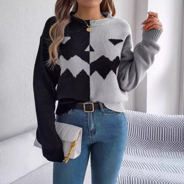 Halloween Contrast-color Pullover Sweater Fashion Long Sleeve Knitted