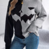 Halloween Contrast-color Pullover Sweater Fashion Long Sleeve Knitted