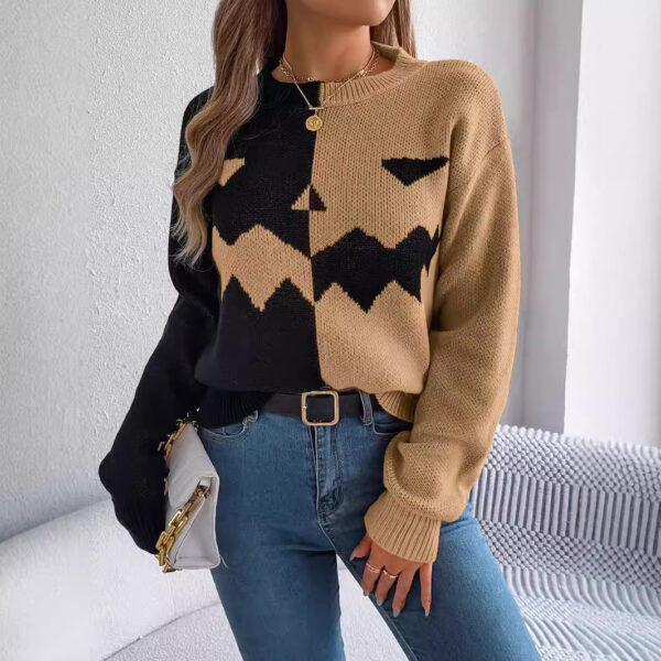 Halloween Contrast-color Pullover Sweater Fashion Long Sleeve Knitted