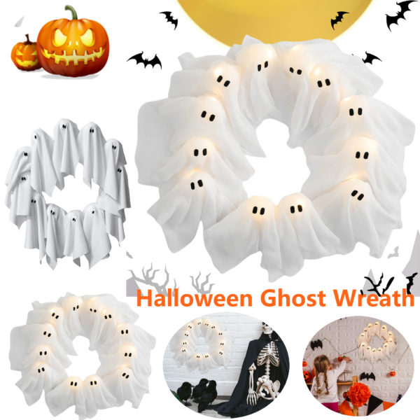 Halloween Decorations Ghost Wreath Cute Door Sign for Porch Wall