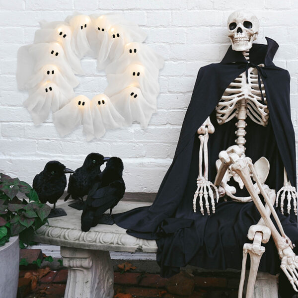 Halloween Decorations Ghost Wreath Cute Door Sign for Porch Wall