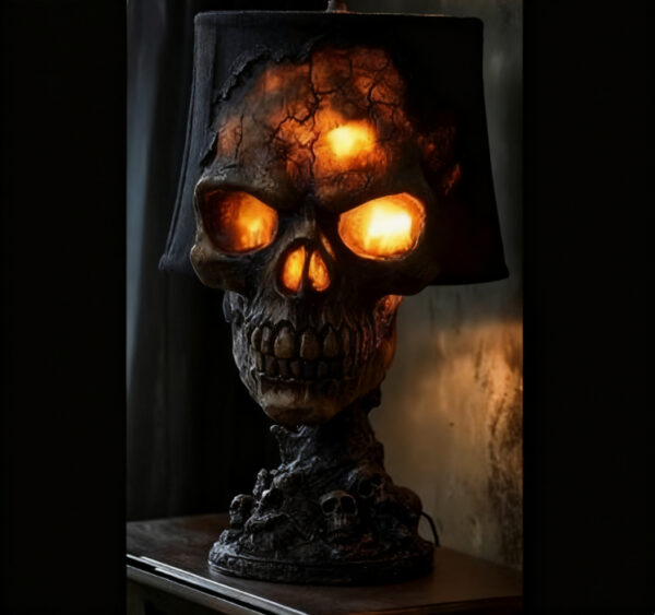 Halloween Lava Stone Skull Lamp Desk with Spooky LED Light for Party
