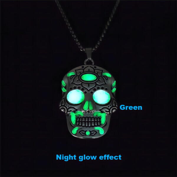 Halloween Luminous Skull Necklace with Day of the Dead Lotus Pattern Halloween Luminous Skull Necklace with Day of the Dead Lotus Pattern
