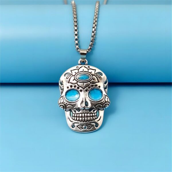 Halloween Luminous Skull Necklace with Day of the Dead Lotus Pattern Halloween Luminous Skull Necklace with Day of the Dead Lotus Pattern