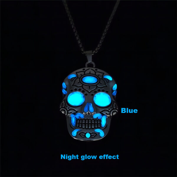Halloween Luminous Skull Necklace with Day of the Dead Lotus Pattern Halloween Luminous Skull Necklace with Day of the Dead Lotus Pattern