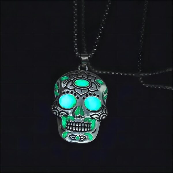 Halloween Luminous Skull Necklace with Day of the Dead Lotus Pattern Halloween Luminous Skull Necklace with Day of the Dead Lotus Pattern