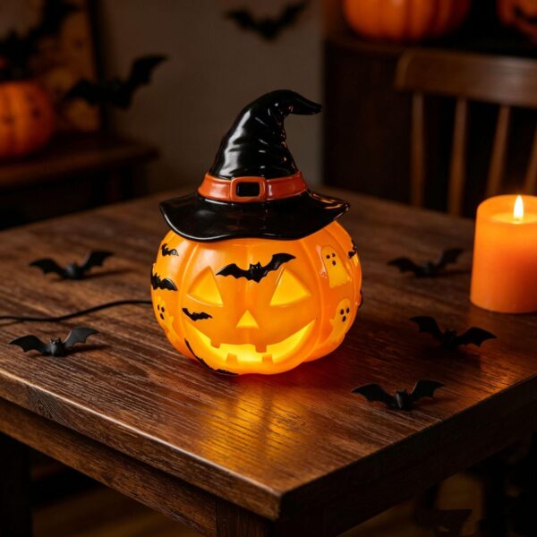 Halloween Night Light USB Powered Handcrafted Resin Pumpkin Lamp Retro