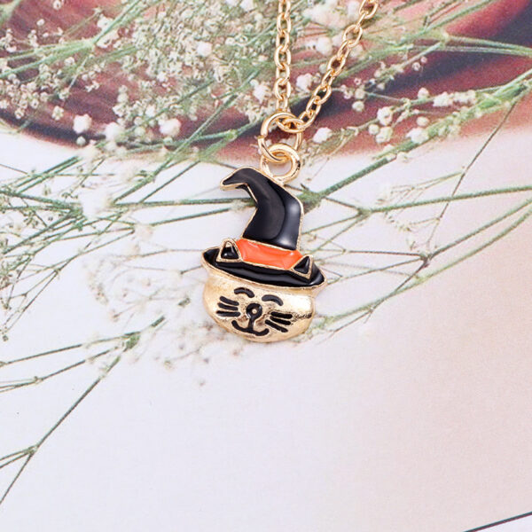Halloween Oil Drop Pumpkin Cat Necklace Creative Clavicle Chain Pendant