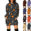Halloween Print Long Hoodie with Pockets Sweater Sleeve Clothes Women