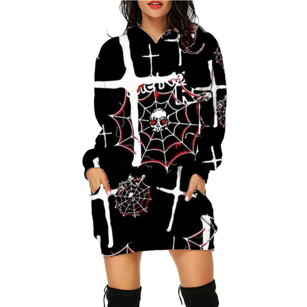 Halloween Print Long Hoodie with Pockets Sweater Sleeve Clothes Women