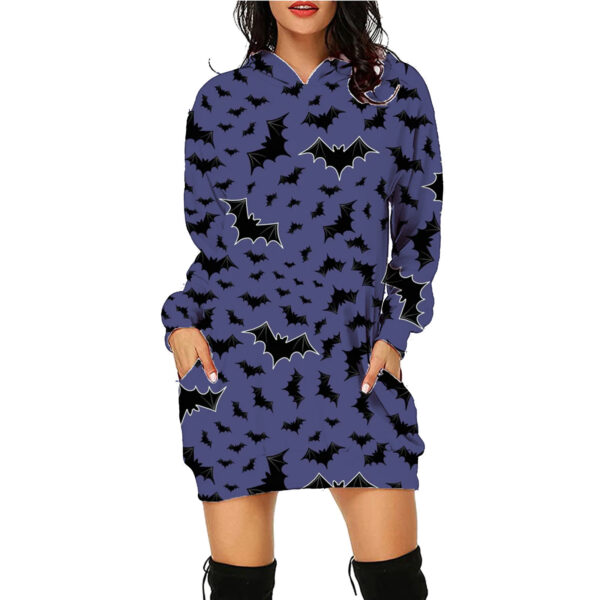 Halloween Print Long Hoodie with Pockets Sweater Sleeve Clothes Women