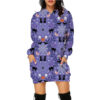 Halloween Print Long Hoodie with Pockets Sweater Sleeve Clothes Women