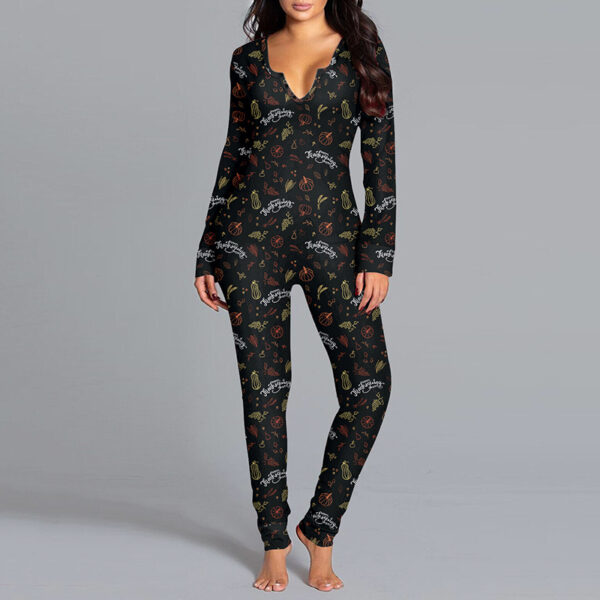 Halloween Printed Jumpsuit Long Sleeve Home Pajamas Casual Trousers Halloween Printed Jumpsuit Long Sleeve Home Pajamas Casual Trousers