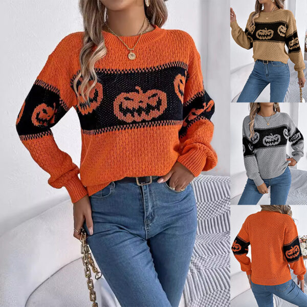 Halloween Pumpkin Pullover Sweater Fashion Long Sleeve Knitted Tops