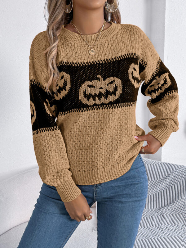Halloween Pumpkin Pullover Sweater Fashion Long Sleeve Knitted Tops