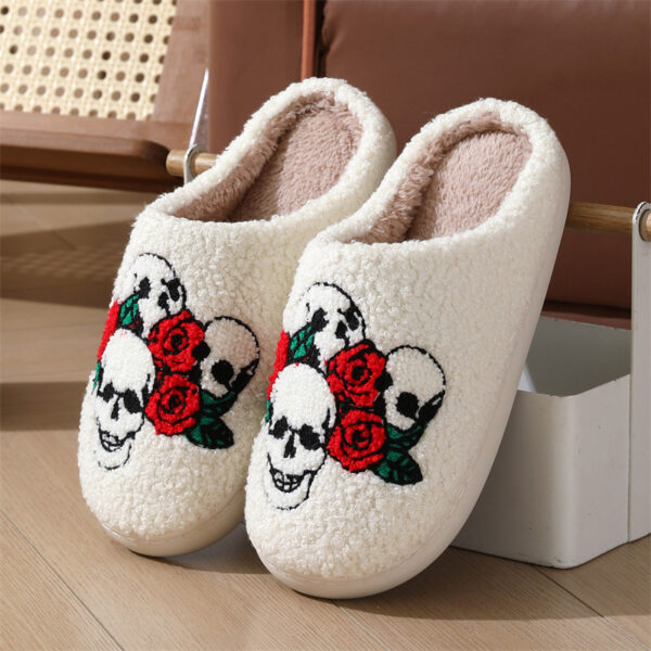 Halloween Skull Rose Slippers Winter Warm Indoor Floor Bedroom Home Halloween Skull Rose Slippers Winter Warm Indoor Floor Bedroom Home