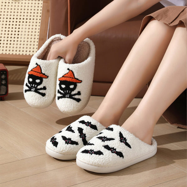 Halloween Skull Rose Slippers Winter Warm Indoor Floor Bedroom Home Halloween Skull Rose Slippers Winter Warm Indoor Floor Bedroom Home