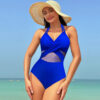 Halter-neck One-piece Swimsuit Summer Solid Color Cross-strap Design Halter-neck One-piece Swimsuit Summer Solid Color Cross-strap Design