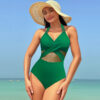 Halter-neck One-piece Swimsuit Summer Solid Color Cross-strap Design Halter-neck One-piece Swimsuit Summer Solid Color Cross-strap Design