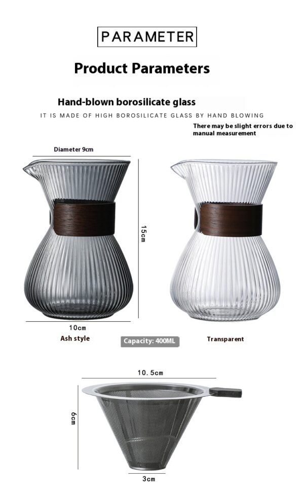 Hand-washed Glass Striped Coffee Pot Household with Filter Cup Suit
