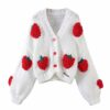 Handmade Crochet Cardigan Sweater Women Fruit Jacquard Embroidery Handmade Crochet Cardigan Sweater Women Fruit Jacquard Embroidery