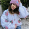 Handmade Crochet Cardigan Sweater Women Fruit Jacquard Embroidery Handmade Crochet Cardigan Sweater Women Fruit Jacquard Embroidery
