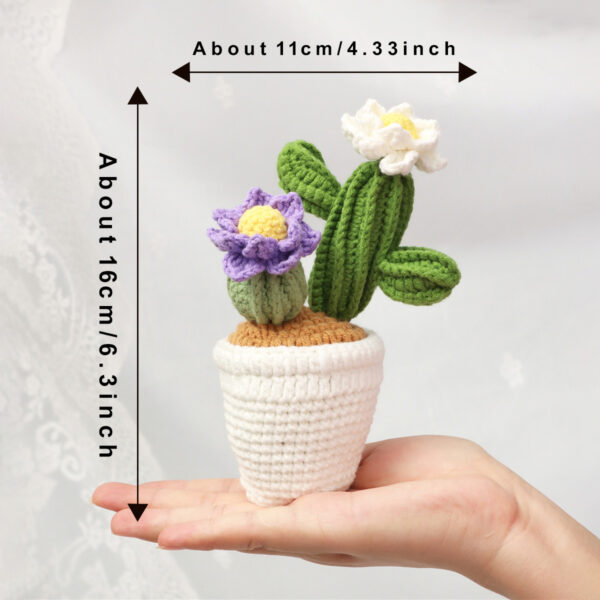 Handmade Crochet Flowering Cactus Pot Ornament Soft Yarn Everlasting