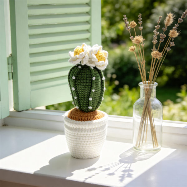Handmade Crochet Flowering Cactus Pot Ornament Soft Yarn Everlasting Handmade Crochet Flowering Cactus Pot Ornament Soft Yarn Everlasting