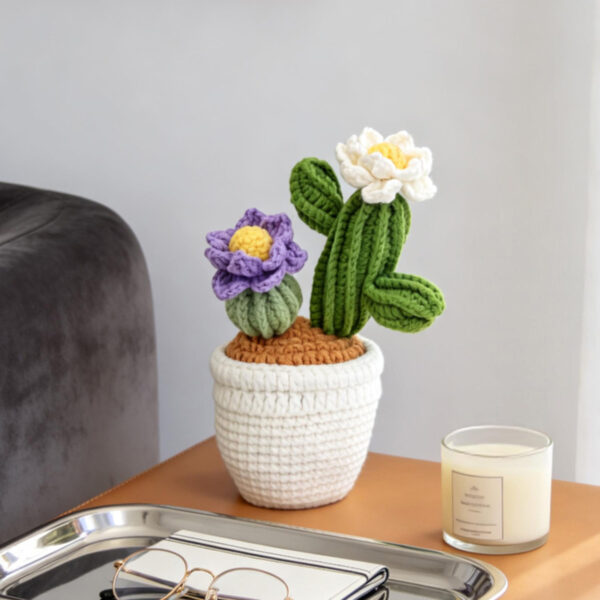 Handmade Crochet Flowering Cactus Pot Ornament Soft Yarn Everlasting Handmade Crochet Flowering Cactus Pot Ornament Soft Yarn Everlasting