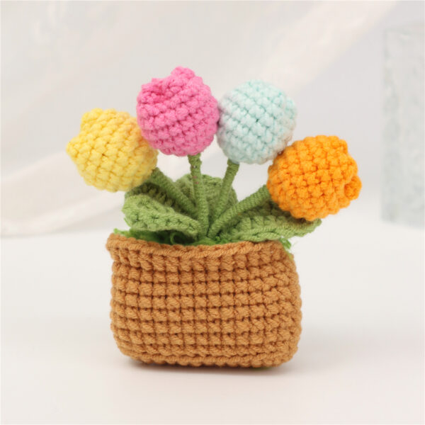 Handmade Crochet Potted Fridge Magnet Set with Colorful Flowers Handmade Crochet Potted Fridge Magnet Set with Colorful Flowers