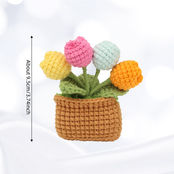 Handmade Crochet Potted Fridge Magnet Set with Colorful Flowers