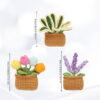 Handmade Crochet Square Pot Green Plant Three Piece Set with Lavender Handmade Crochet Square Pot Green Plant Three Piece Set with Lavender