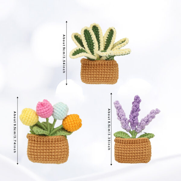 Handmade Crochet Square Pot Green Plant Three Piece Set with Lavender