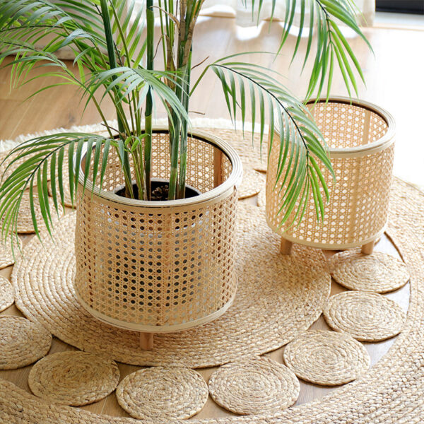 Handmade Woven Flower Pot Bamboo Green Plant Stand Floor Ornaments