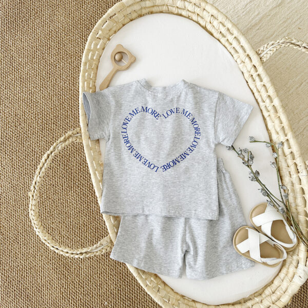 Heart Printing Short Sleeve Suit Korean Style Baby Boys' and Girls'