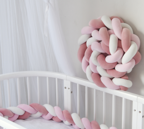 Heightening Baby Braided Crib Bumpers Knot Long Pillow Cushion Bedding