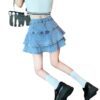 High Waist A- Line Fishtail Puffy Ruffled Denim Skirt Women High Waist A- Line Fishtail Puffy Ruffled Denim Skirt Women