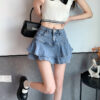 High Waist A- Line Fishtail Puffy Ruffled Denim Skirt Women High Waist A- Line Fishtail Puffy Ruffled Denim Skirt Women