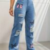 High Waisted Straight Leg Jeans for Women Trendy Butterfly Print Ripped High Waisted Straight Leg Jeans for Women Trendy Butterfly Print Ripped