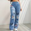 High Waisted Straight Leg Jeans for Women Trendy Butterfly Print Ripped High Waisted Straight Leg Jeans for Women Trendy Butterfly Print Ripped