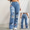 High Waisted Straight Leg Jeans for Women Trendy Butterfly Print Ripped High Waisted Straight Leg Jeans for Women Trendy Butterfly Print Ripped