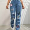 High Waisted Straight Leg Jeans for Women Trendy Butterfly Print Ripped High Waisted Straight Leg Jeans for Women Trendy Butterfly Print Ripped