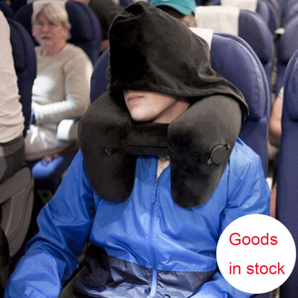 Hooded Travel Pillow H Shaped Inflatable Neck Folding Lightweight Nap Hooded Travel Pillow H Shaped Inflatable Neck Folding Lightweight Nap