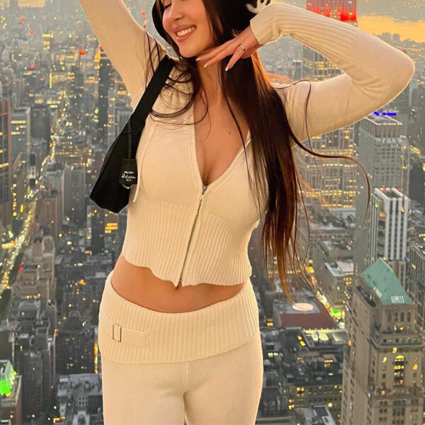 Hoodie Suit Sports Leisure Sexy Zip Long Sleeve Sweater and High Waist